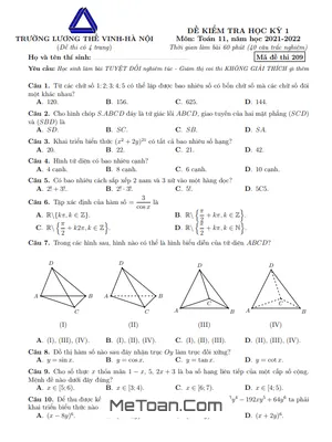 Đề thi học kỳ 1 Toán 11 năm 2021 - 2022 trường Lương Thế Vinh - Hà Nội
