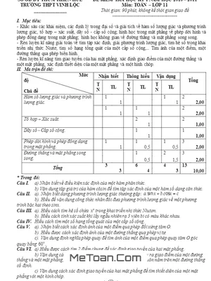 Đề thi học kì 1 môn Toán lớp 11 trường THPT Vinh Lộc – Huế năm 2010 - 2011