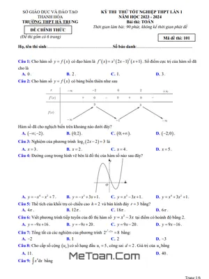 Đề Thi Thử Toán TN THPT 2024 Lần 1 Trường THPT Hà Trung - Thanh Hóa