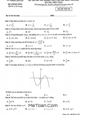 Đề thi thử tốt nghiệp THPT 2021 môn Toán lần 1 Sở GD&ĐT Sơn La
