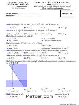 Đề khảo sát lần 1 Toán 10 năm 2023 – 2024 trường THPT Thiệu Hóa – Thanh Hóa