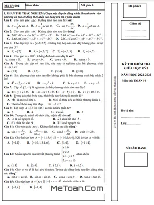 Đề Thi Giữa Kỳ 1 Toán 10 Năm 2022 - 2023 Trường THPT Hương Khê - Hà Tĩnh