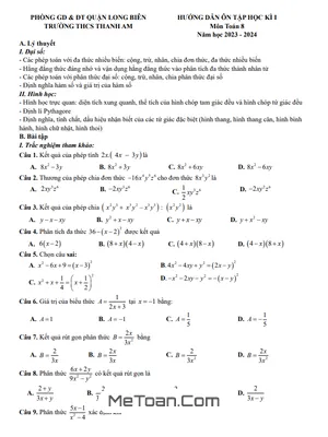 Đề Cương Ôn Tập Cuối Kì 1 Toán Lớp 8 Năm 2023 - 2024 Trường THCS Thanh Am - Hà Nội