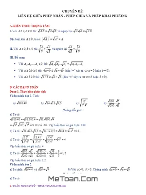 Chuyên Đề Liên Hệ Giữa Phép Nhân, Phép Chia Và Phép Khai Phương - Đại Số 9