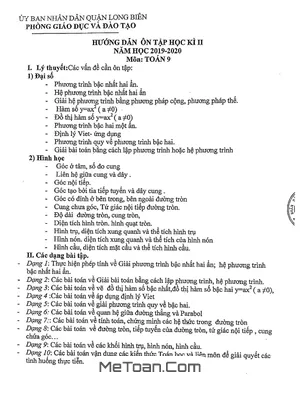 Hướng dẫn ôn tập học kì 2 Toán 9 năm 2019 - 2020 trường THCS Ngọc Lâm - Hà Nội
