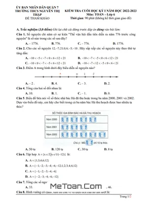 Đề Tham Khảo Học Kỳ 1 Toán 6 Năm 2022 - 2023 Trường THCS Nguyễn Thị Thập - TP HCM