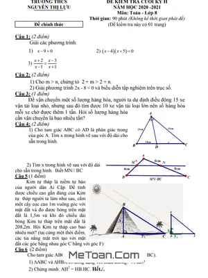 Đề thi học kì 2 Toán 8 năm 2020 - 2021 trường THCS Nguyễn Thị Lựu - Đồng Tháp có lời giải