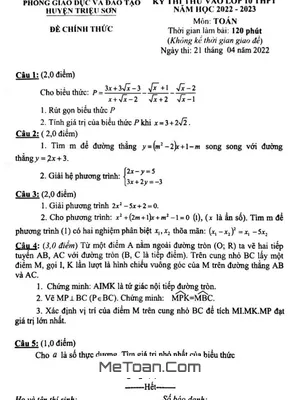 Đề thi thử Toán vào 10 năm 2022 - 2023 phòng GD&ĐT Triệu Sơn - Thanh Hóa