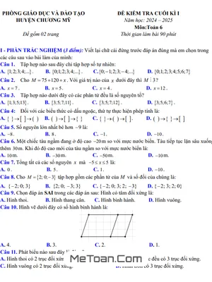 Đề thi học kì 1 Toán lớp 6 năm 2024 - 2025 phòng GD&ĐT Chương Mỹ - Hà Nội