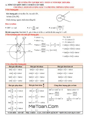 Đề Cương Ôn Tập Cuối Kỳ 1 Toán 11 Năm Học 2025 – 2026 Trường THPT Đức Trọng