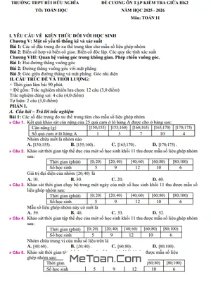 Đề cương ôn tập giữa kỳ 2 Toán 11 năm học 2025 – 2026 trường THPT Bùi Hữu Nghĩa, Cần Thơ