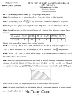 Đề Chọn Đội Tuyển Olympic Toán 11 Năm Học 2025 – 2026 Trường THPT Yên Hòa – Hà Nội
