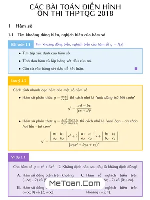 Các Bài Toán Điển Hình Ôn Thi THPTQG 2018: Chuyên Đề Hàm Số