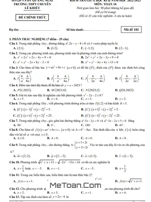 Đề Thi Giữa Kì 2 Toán 10 Năm 2022 - 2023 Trường Chuyên Lê Khiết - Quảng Ngãi