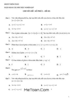 600 Câu Hỏi Trắc Nghiệm Chuyên Đề Số Phức - Nhóm Toán