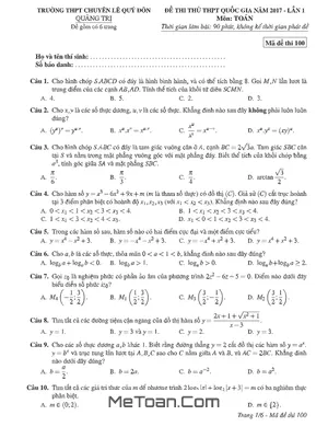 Đề thi thử THPT Quốc gia 2017 môn Toán trường THPT chuyên Lê Quý Đôn – Quảng Trị lần 1