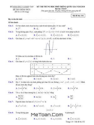 Giải chi tiết đề thi THPT Quốc gia môn Toán năm 2018 - MeToan.Com