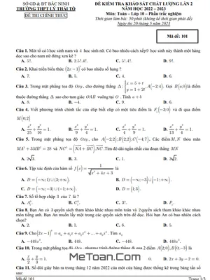 Đề khảo sát Toán 10 lần 2 năm 2022 - 2023 trường THPT Lý Thái Tổ - Bắc Ninh