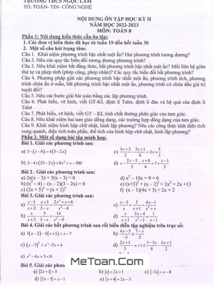 Đề Cương Ôn Tập Cuối Kì 2 Toán 8 Năm 2022 - 2023 Trường THCS Ngọc Lâm - Hà Nội
