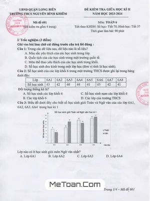 Đề giữa kỳ 2 Toán 6 năm 2023 - 2024 trường THCS Nguyễn Bỉnh Khiêm - Hà Nội