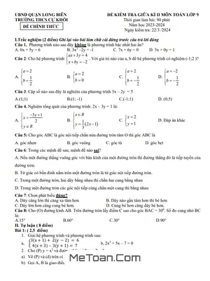 Đề Thi Giữa Kì 2 Môn Toán Lớp 9 Năm 2023 - 2024 Trường THCS Cự Khối - Hà Nội