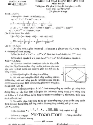 Đề thi học sinh giỏi Toán 6 năm 2023 - 2024 phòng GD&ĐT Hậu Lộc - Thanh Hóa