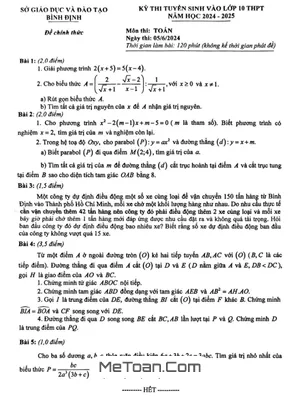 Đề thi tuyển sinh lớp 10 môn Toán năm 2024 - 2025 Sở GD&ĐT Bình Định