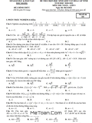 Đề thi học sinh giỏi Toán 9 cấp tỉnh Bắc Giang năm học 2020 - 2021