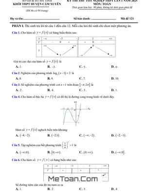 Đề thi thử TN THPT 2025 lần 1 môn Toán khối THPT huyện Cẩm Xuyên – Hà Tĩnh