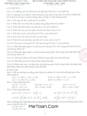 Đề Cương Ôn Tập Giữa Học Kì 1 Môn Toán 6 Năm Học 2025-2026 THCS Thọ Lộc