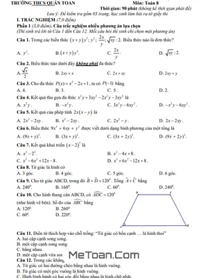 Đề Thi Giữa Kỳ 1 Toán 8 Năm 2025 - 2026 Trường THCS Quán Toan, Hải Phòng (Có Đáp Án Chi Tiết)