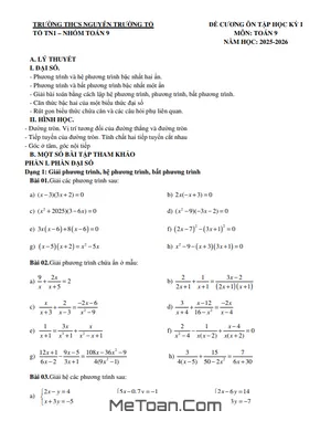Đề cương Học kỳ 1 Toán 9 năm 2025 – 2026 trường THCS Nguyễn Trường Tộ – Hà Nội