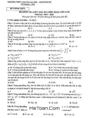 Đề kiểm tra giữa HK1 Toán 11 năm 2019 - 2020 trường chuyên Hà Nội - Amsterdam
