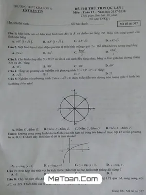 Đề thi thử Toán THPT Quốc gia 2018 lần 1 trường THPT Kim Sơn A - Ninh Bình
