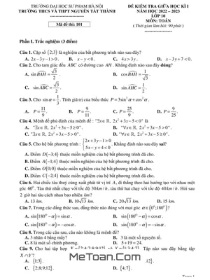 Đề Thi Giữa Học Kì 1 Toán 10 Năm 2022 - 2023 Trường Nguyễn Tất Thành – Hà Nội