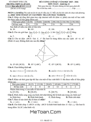 Đề Cương Ôn Tập Cuối Học Kỳ 1 Toán 11 Năm Học 2025 – 2026 THPT Ea H’Leo