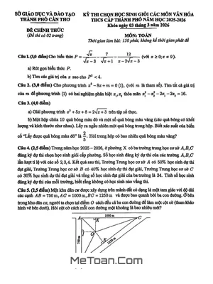 Đề thi chọn học sinh giỏi Toán THCS năm học 2025 – 2026 Sở GD&ĐT Cần Thơ