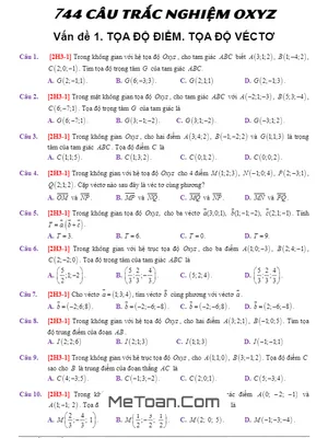 744 Câu Trắc Nghiệm Oxyz Có Đáp Án - Trần Quốc Nghĩa