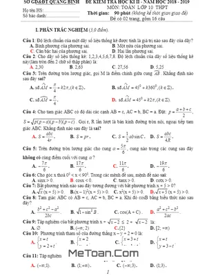 Đề thi học kì 2 Toán 10 năm học 2018 - 2019 sở GD&ĐT Quảng Bình