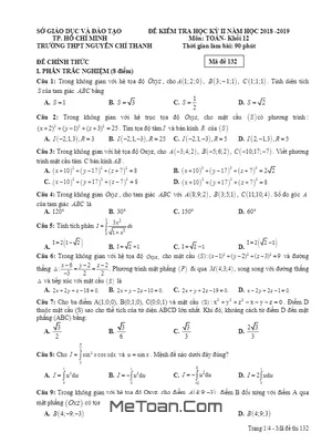 Đề thi HK2 Toán 12 năm 2018 - 2019 trường THPT Nguyễn Chí Thanh - TP HCM