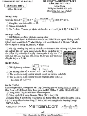 Đề khảo sát Toán 9 năm 2023 – 2024 phòng GD&ĐT Đông Anh – Hà Nội