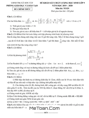 Đề khảo sát chất lượng Toán 9 năm 2019 - 2020 phòng GD&ĐT Sơn Tây - Hà Nội