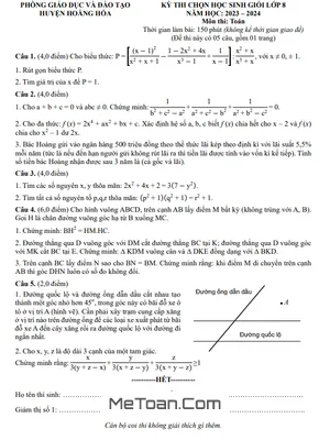 Đề thi học sinh giỏi Toán 8 năm 2023 - 2024 phòng GD&ĐT Hoằng Hóa - Thanh Hóa