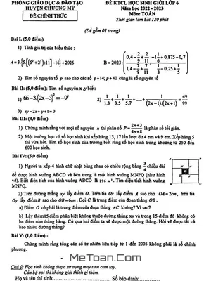Đề thi học sinh giỏi Toán 6 năm 2022 - 2023 phòng GD&ĐT Chương Mỹ - Hà Nội