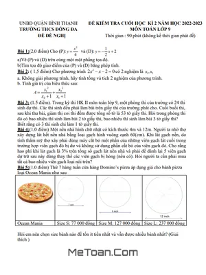 Đề đề nghị cuối kì 2 Toán 9 năm 2022 - 2023 trường THCS Đống Đa - TP HCM