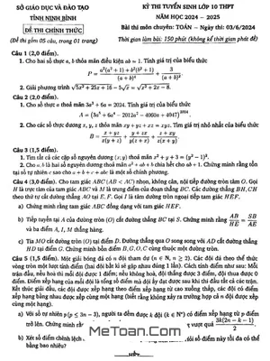 Đề thi tuyển sinh lớp 10 môn Toán (chuyên) năm 2024 - 2025 sở GD&ĐT Ninh Bình