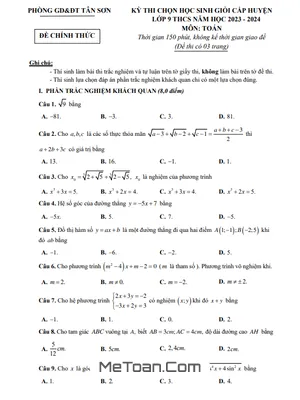 Đề chọn HSG huyện Toán 9 năm 2023 - 2024 phòng GD&ĐT Tân Sơn - Phú Thọ