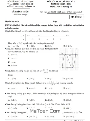 Đề thi cuối học kỳ 1 Toán 12 năm 2025 – 2026 trường THPT Mạc Đĩnh Chi – TP.HCM