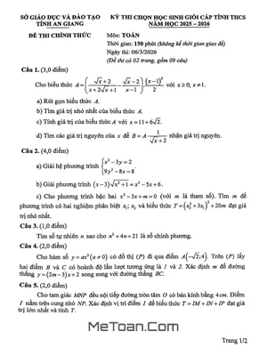 Đề Chọn Học Sinh Giỏi Tỉnh Toán THCS Năm 2025 – 2026 Sở GD&ĐT An Giang