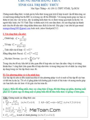 Tính Giá Trị Và Chứng Minh Biểu Thức Tổ Hợp - Mai Ngọc Thắng